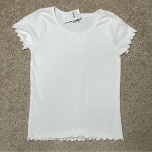 NEW Nordstrom White Short-Sleeve Ruffle Trim Ribbed Top Girl's Size XL 14/16